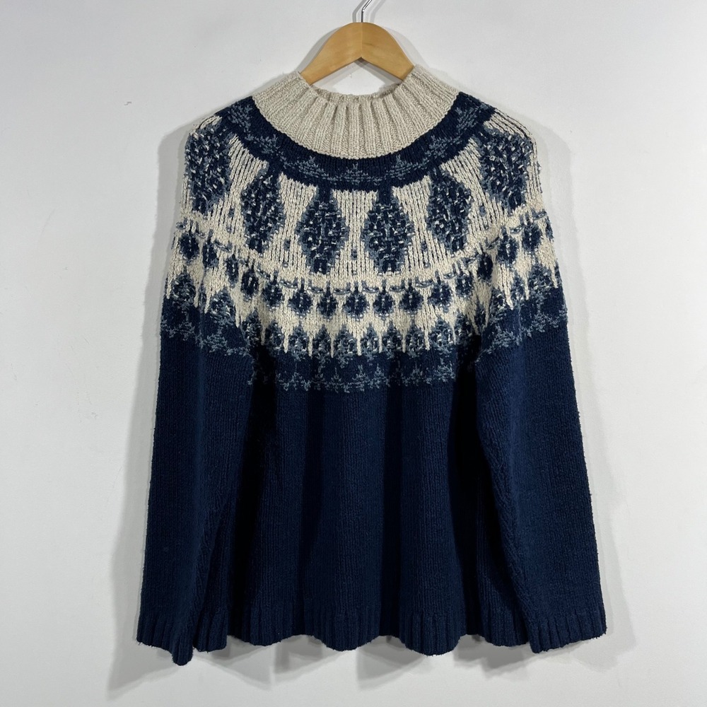 J. Jill Nordic Fair Isle Mock Neck Cottagecore Boho Cotton Sweater Womens XL Ski